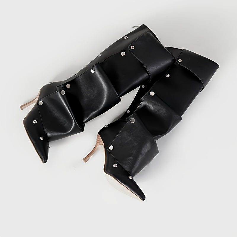 Женские белые двухслойные мотоботы до колена с заостренным носком