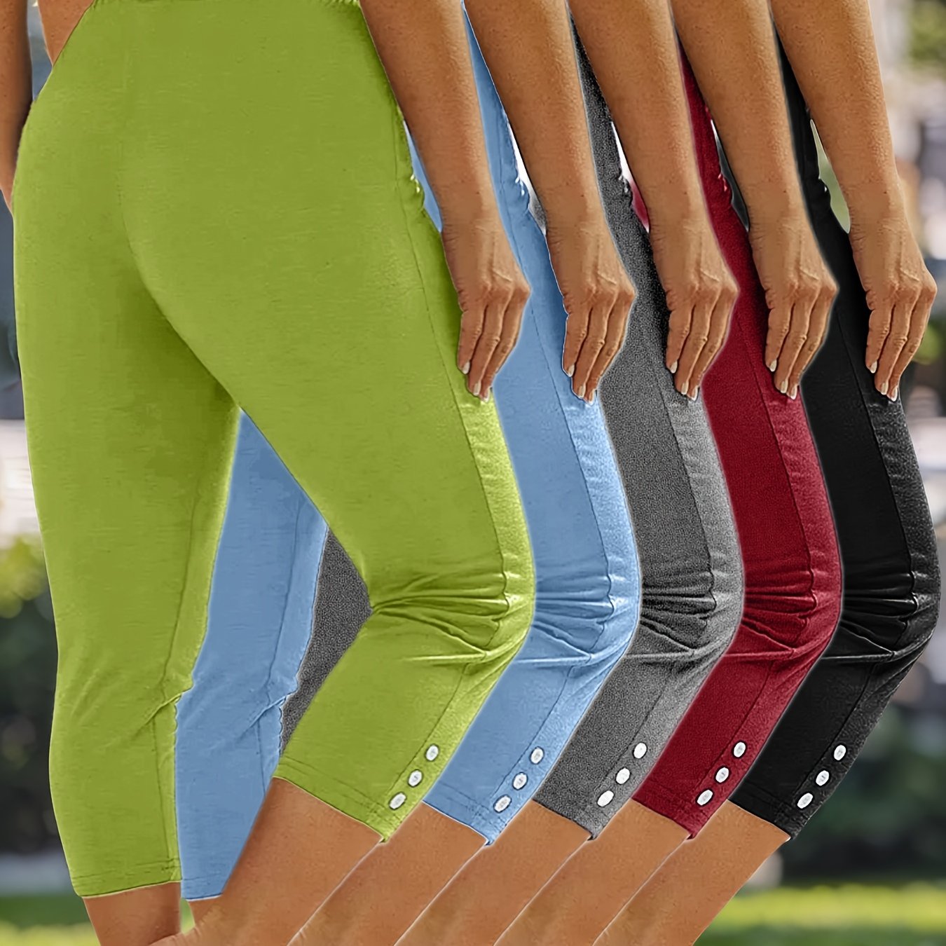 Leggings de mujer talla grande tipo Capri de alta elasticidad, color sólido, para yoga y correr, 5 piezas