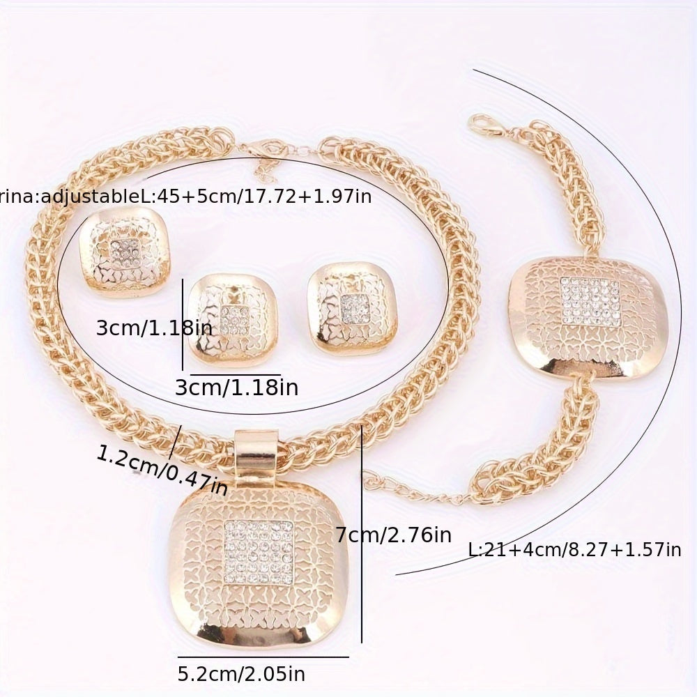 Gold Water Diamond Square Jewelry Set for Bridesmaids Wedding Gifts