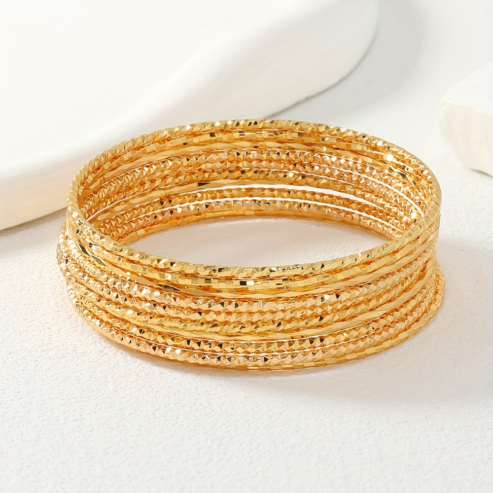 Set of 10 Gold Plated Copper Bangle Bracelets for Women Wedding Jewelry Elegant Gift