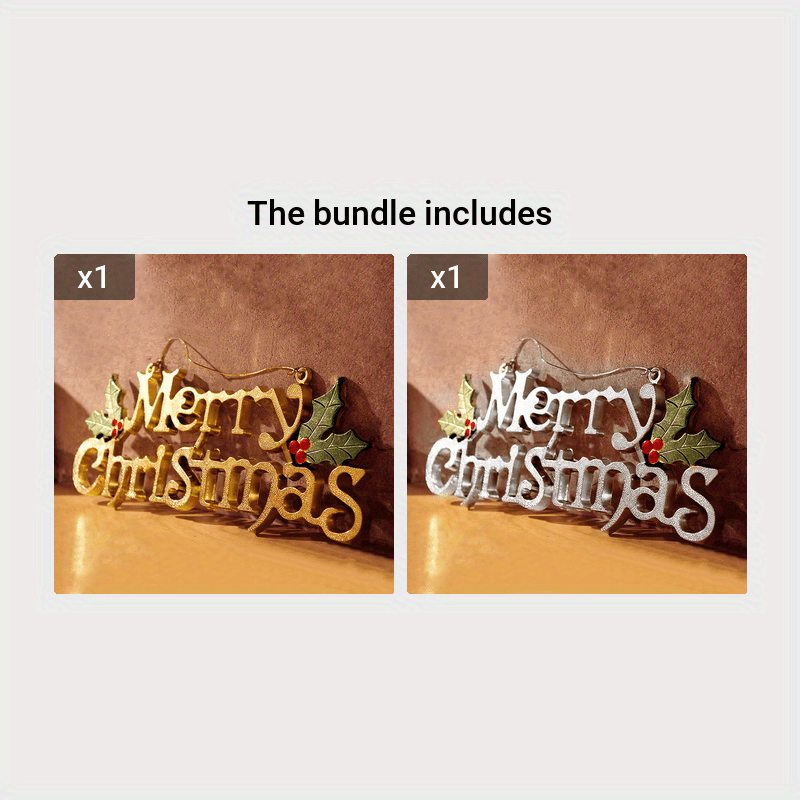 Christmas Hanging Sign Gold Silver Letter Decoration Plastic Holiday Ornament