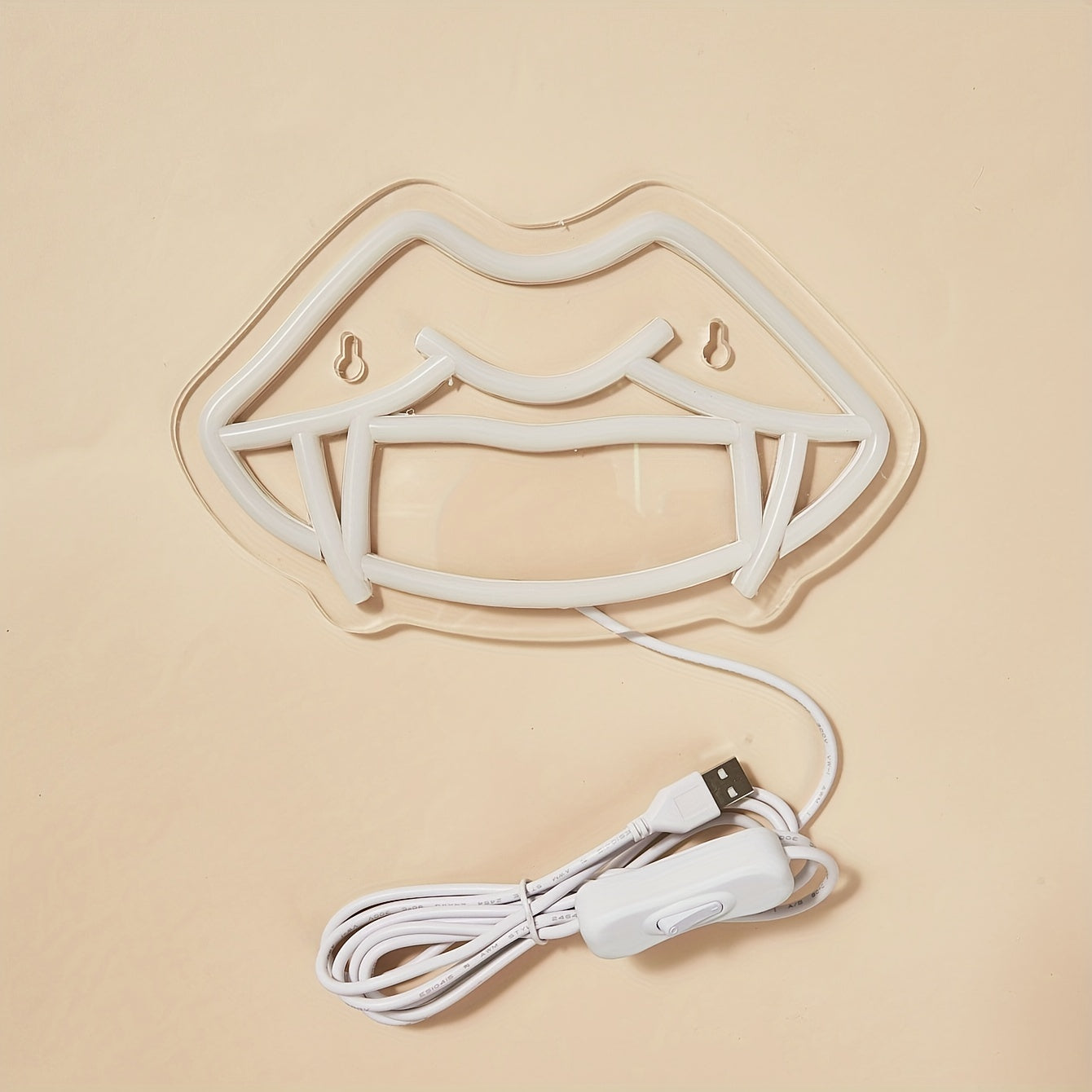 Neon Light Backboard Design with Teeth and Fangs for Man Cave Decoration USB Powered
