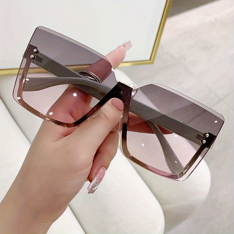 Women's Semi-Rimless Gradient Fashion Sunglasses Metal Frame for Beach and Travel