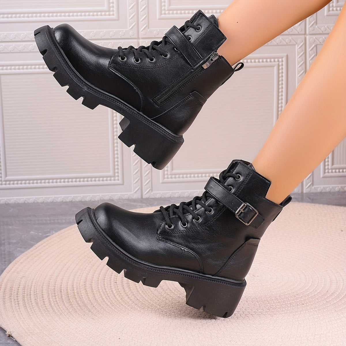 Ayollar uchun bir rangli kundalik botinkalar yon zippersi, burg'ulash, bardoshli taglik