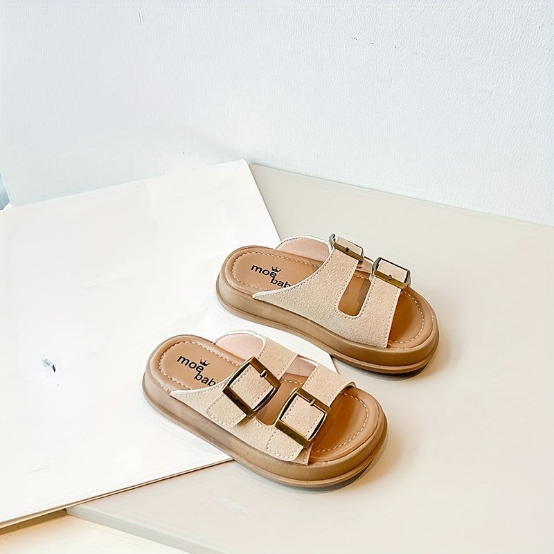 Girls Summer Open-Toe Slippers Lightweight Breathable PU Casual Indoor Outdoor