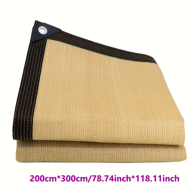 Beige Outdoor Sunshade Cloth Blocks 81-90% Light Durable Polyester with Black Stripes for Balcony Yard Garage
