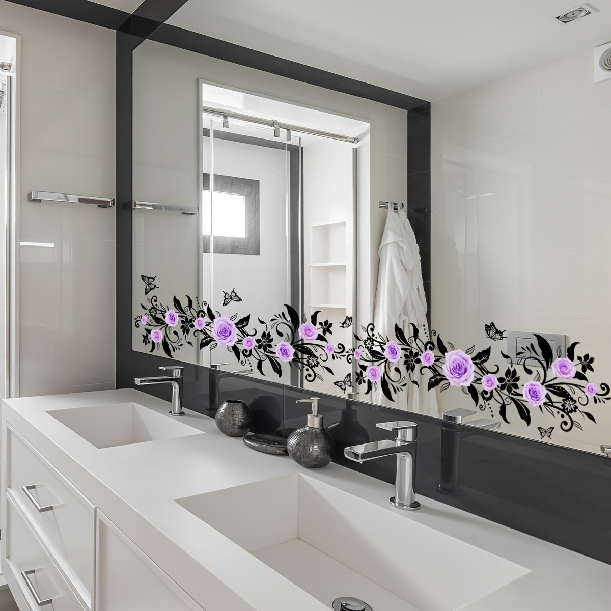 Purple Rose Wall Stickers 15x50cm Double-Sided Self-Adhesive for Living Room Bedroom Bathroom