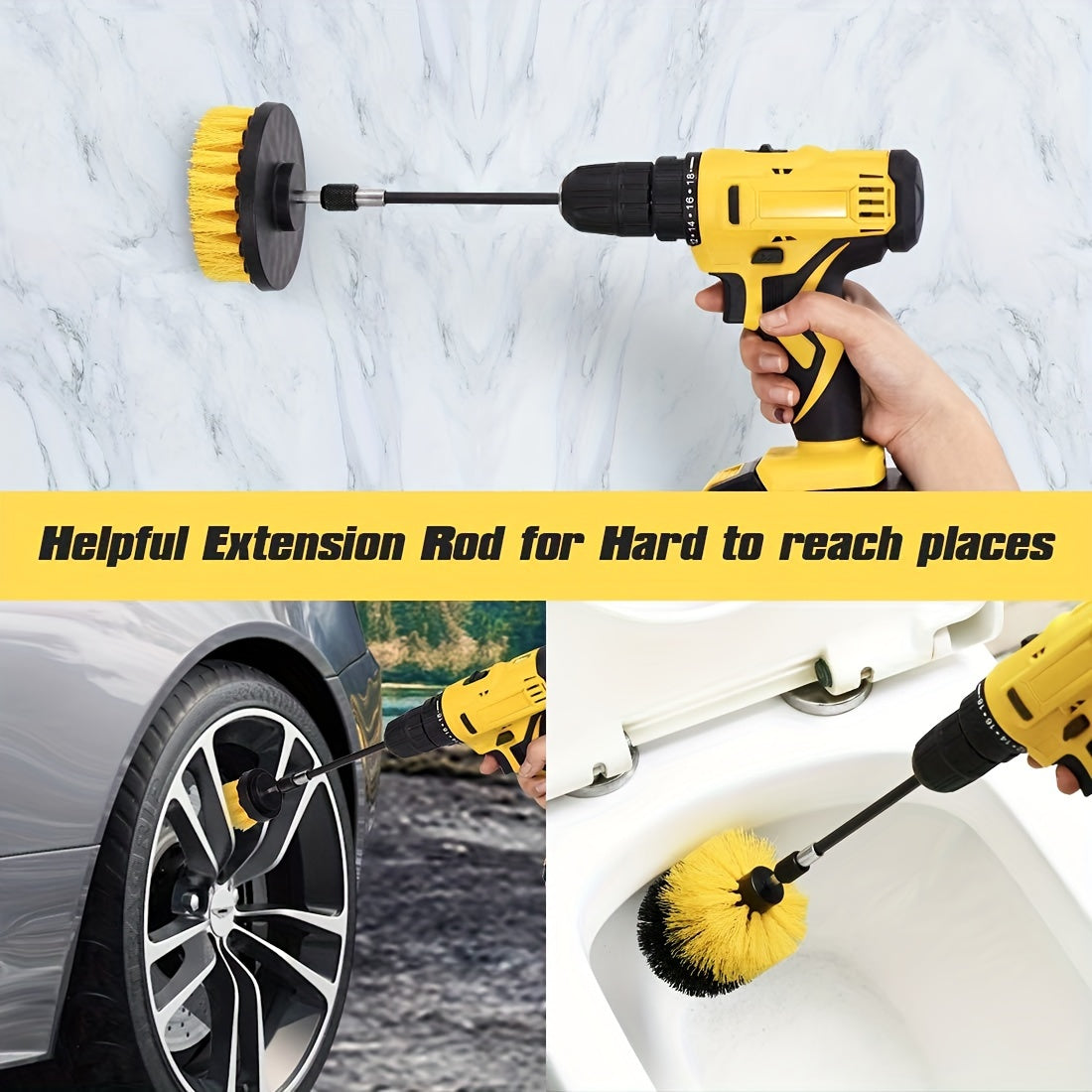 Drill Brush Attachments to Cleaning Pads bilan 3, 8, 10, 13 yoki 16 ta to'plamda oling. Ushbu Ko'p Maqsadli Elektr Tozalovchi hammomda, pol, plitkalar, fugalar va avtomobilni tozalashda foydalanish uchun mukammaldir.
