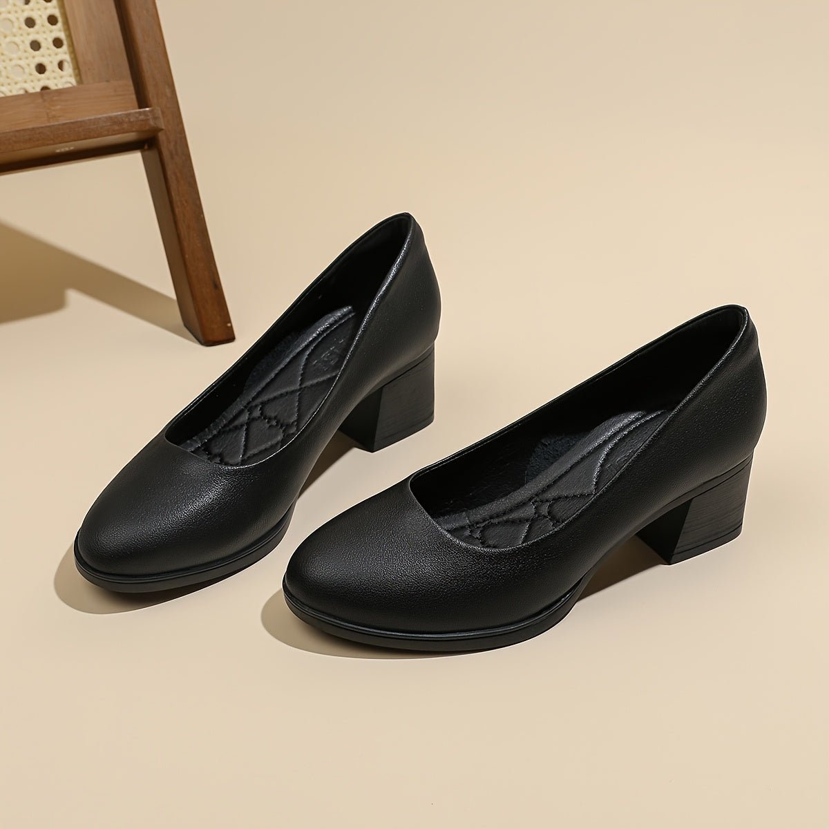 Women's Comfortable Microfiber Slip-On Work Shoes with Chunky Heels