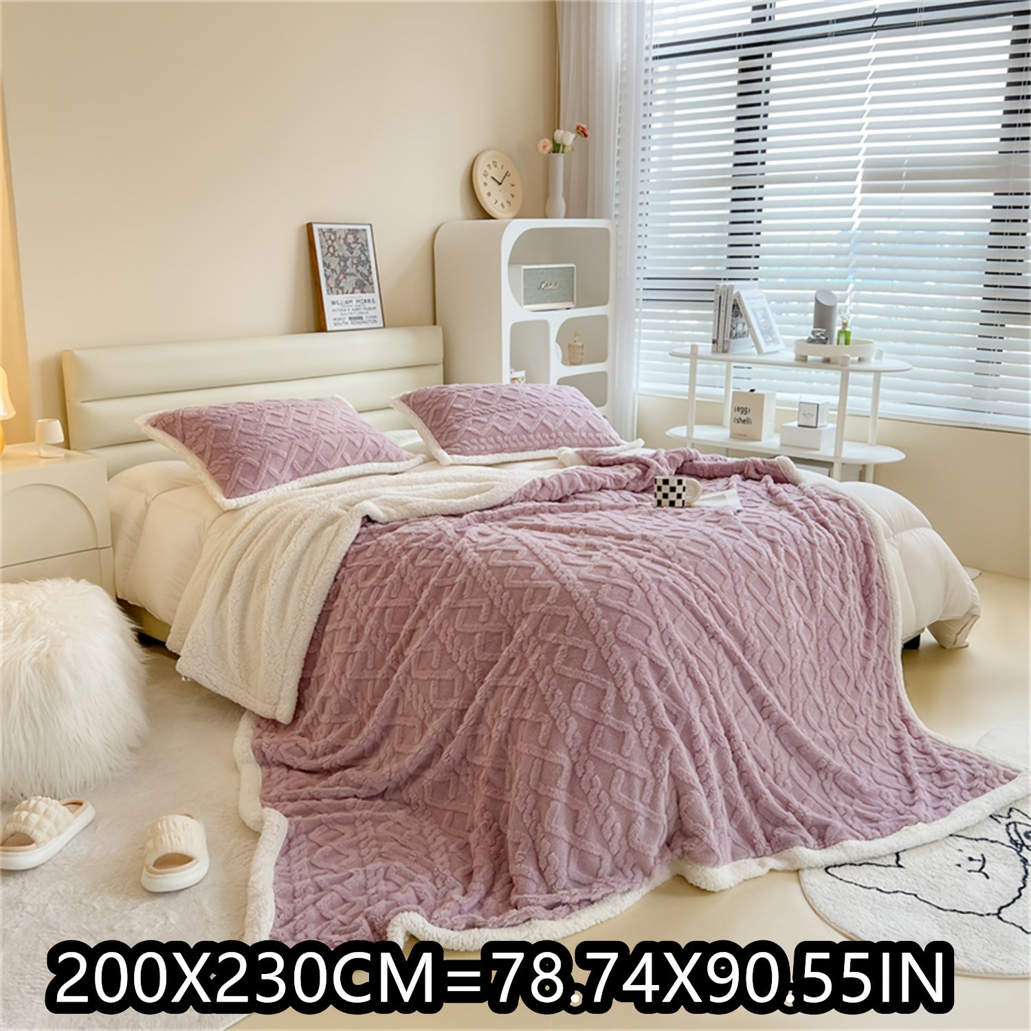 Blue Cable-Knit Fleece Blanket 150x200cm or 200x230cm for Bedroom Living Room Camping