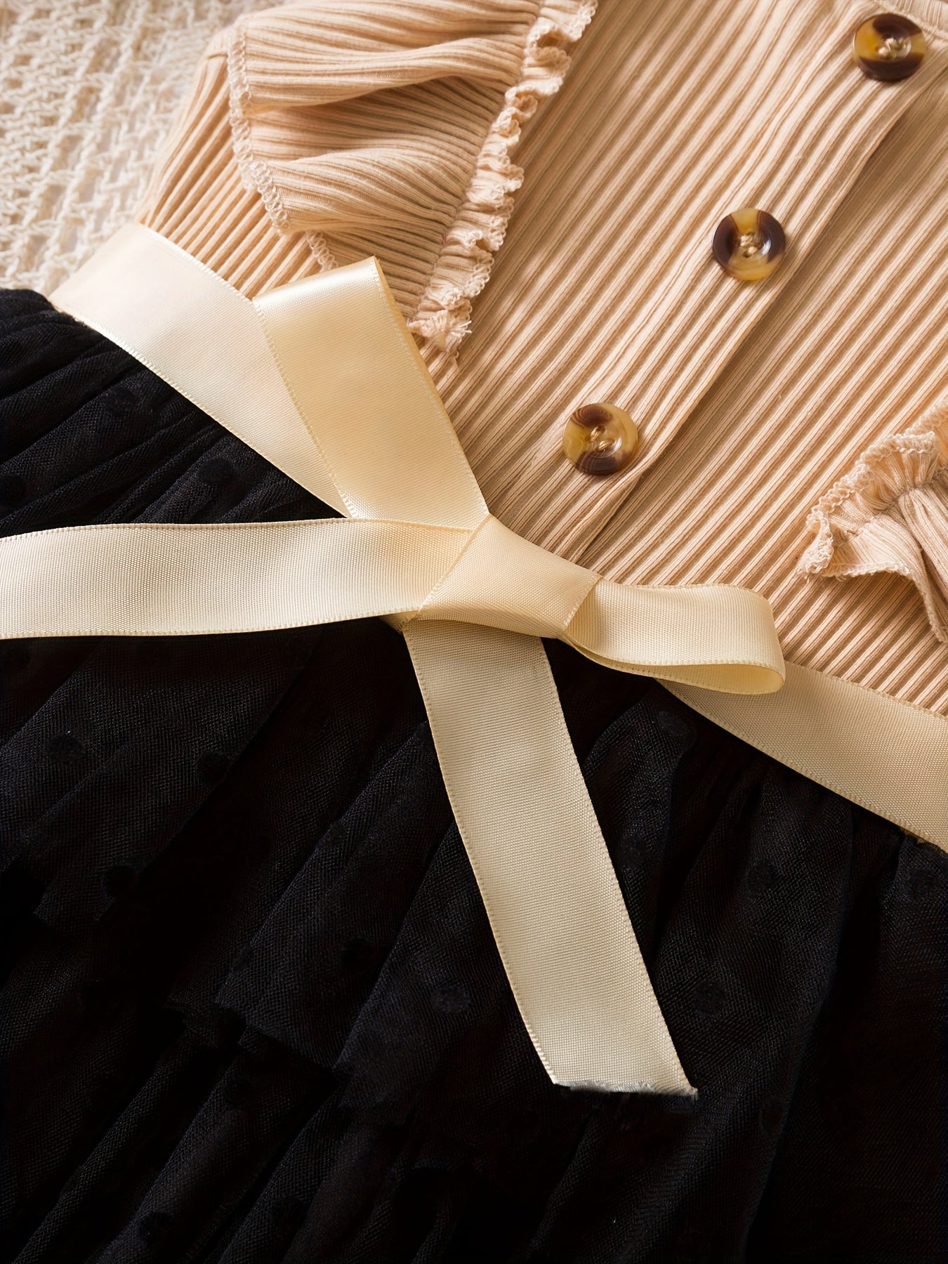 Girls Tutu Dress Summer Polka Dot Fitted Mesh Button Design Casual Age 12 and Under