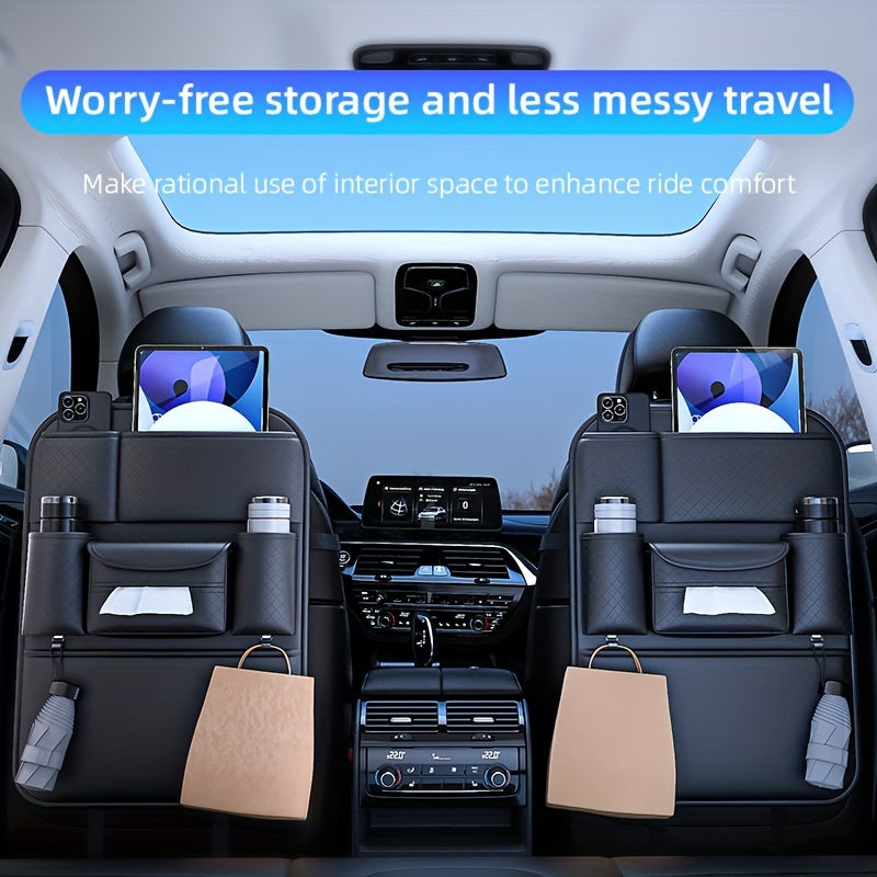 Органайзер для автомобильных сидений из искусственной кожи с большой вместимостью и сумкой для хранения на спинке