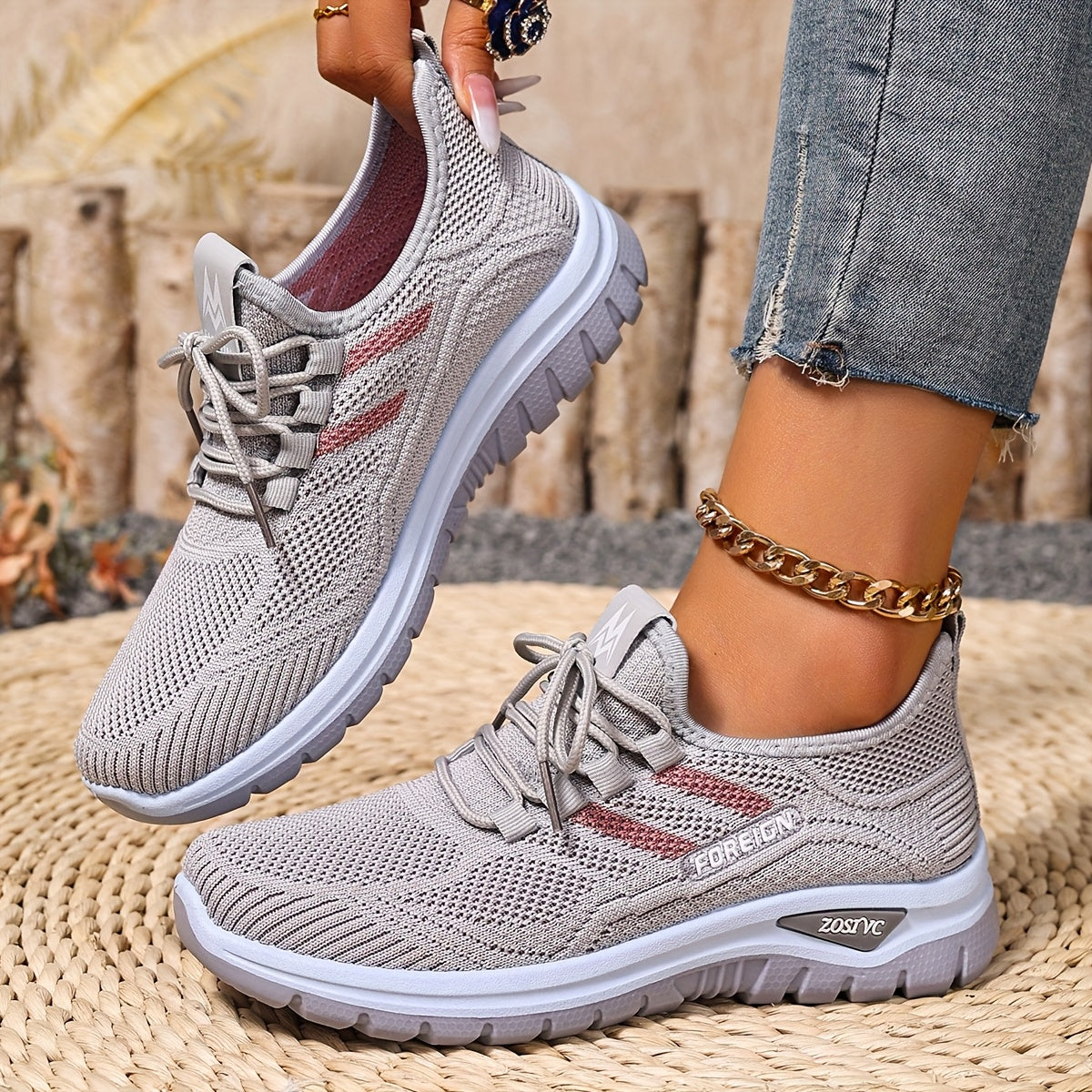 Women Plus Size Breathable Mesh Sneakers Lightweight Running Shoes White Pink