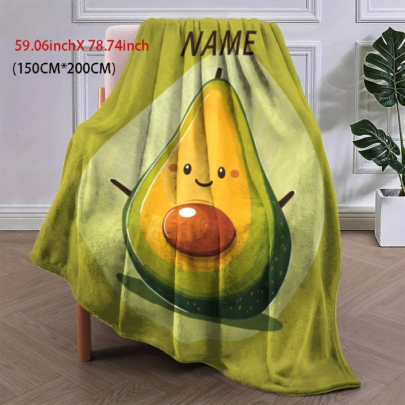 Avocado Flannel Throw Blanket Personalized Custom Character Design Cozy All-Season Knitted Polyester