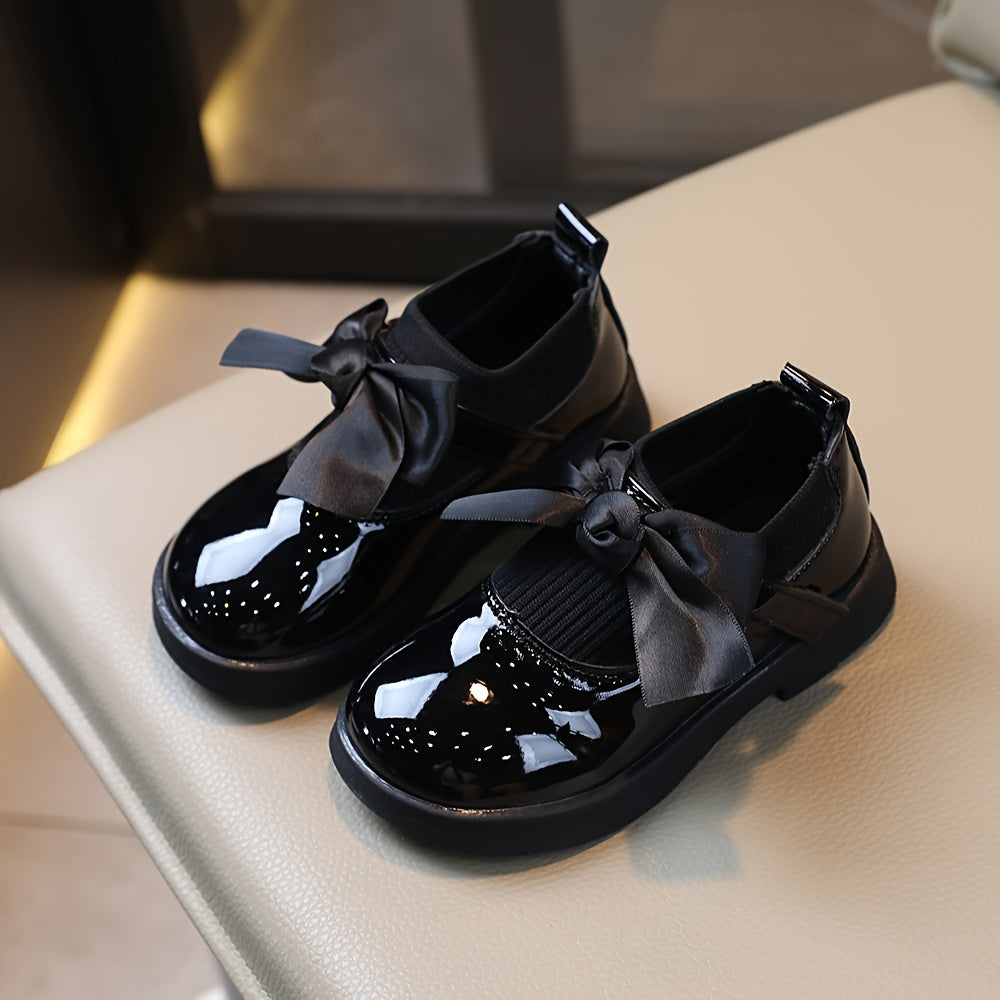 Girls Loafers with Bowknot, Lightweight PU Upper, Rubber Sole for Spring and Fall