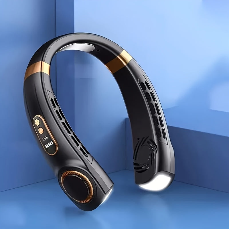 USB Neck Fan with Adjustable Speed LED Display Rechargeable Battery Lightweight for Outdoor Activities