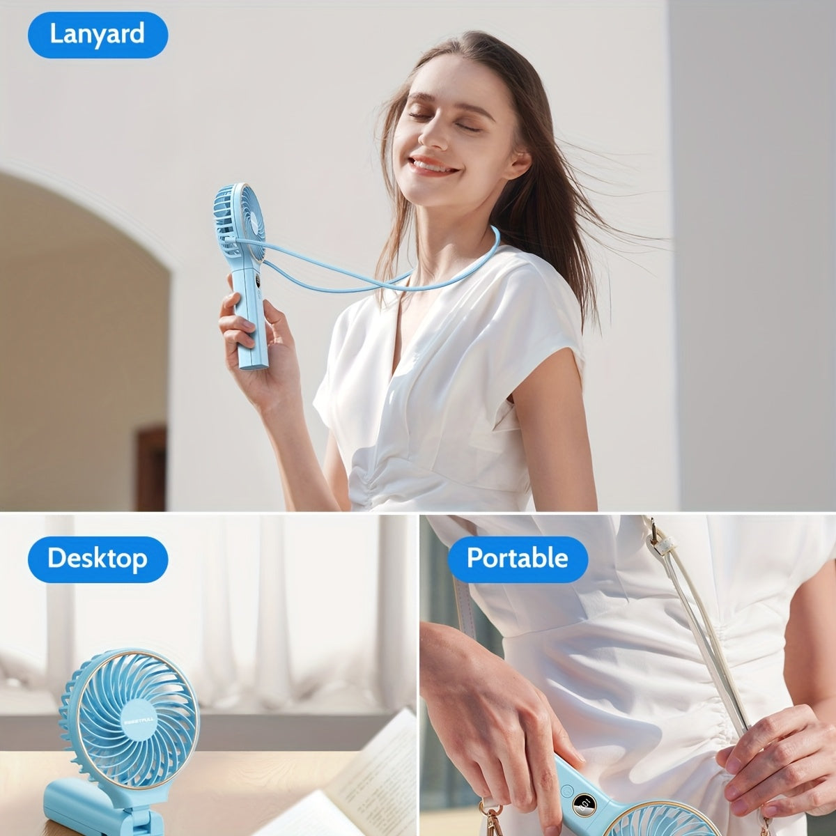 Portable Handheld Fan 5000mAh Rechargeable 6-Speed Mini Travel Fan with LED Display