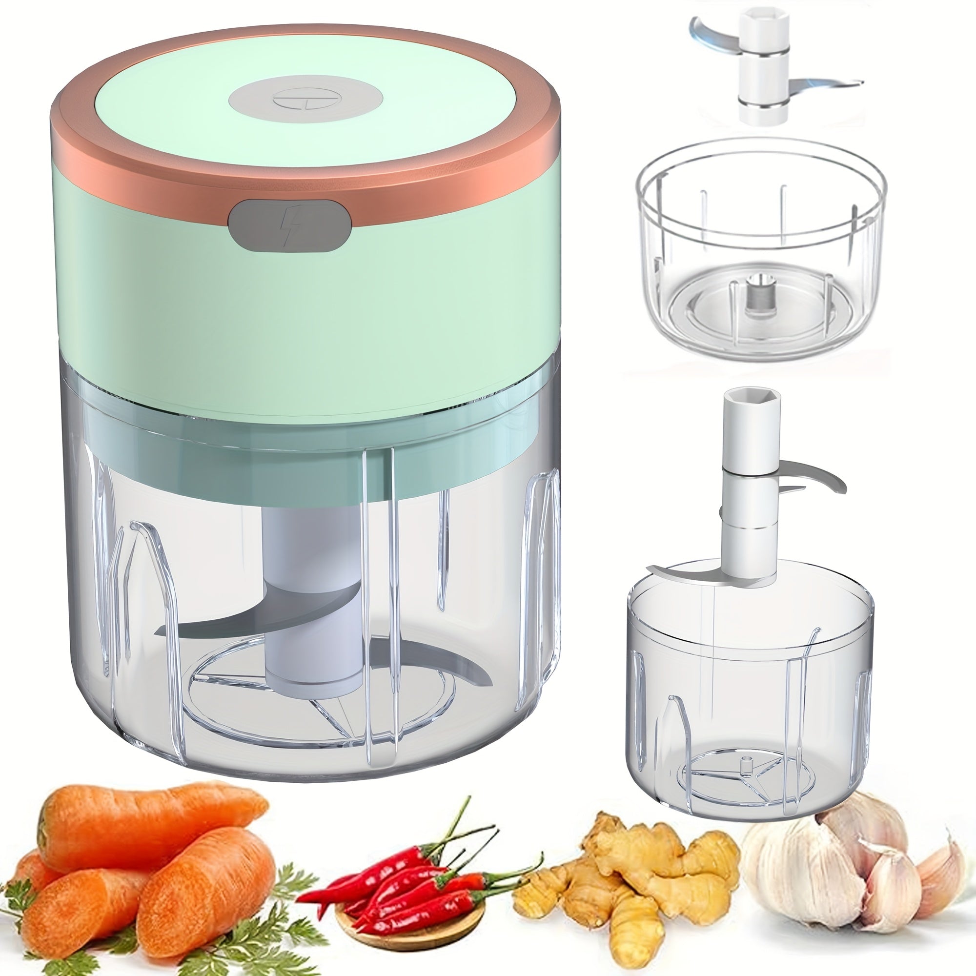 Procesador de alimentos eléctrico compacto mini procesador de carne 3 cuchillas de acero inoxidable recargable por USB