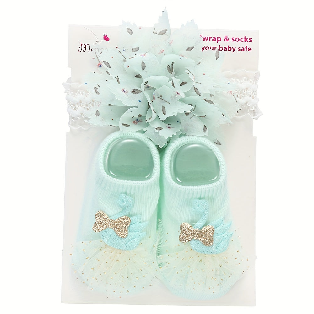 Kids' Cotton Blend Lace Bow Low-Cut Socks and Hairbands Set for Spring Summer