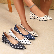 Women's Polka Dot Flats Synthetic Cover Rubber Sole Low Block Heel