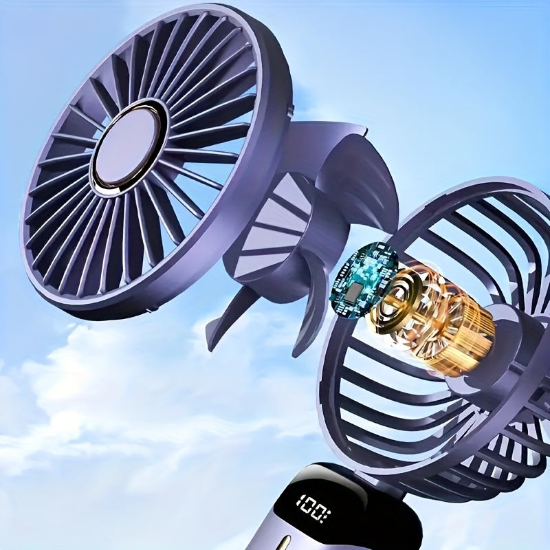 Mini Handheld Fan with LED Display, Portable Personal Fan with Phone Holder