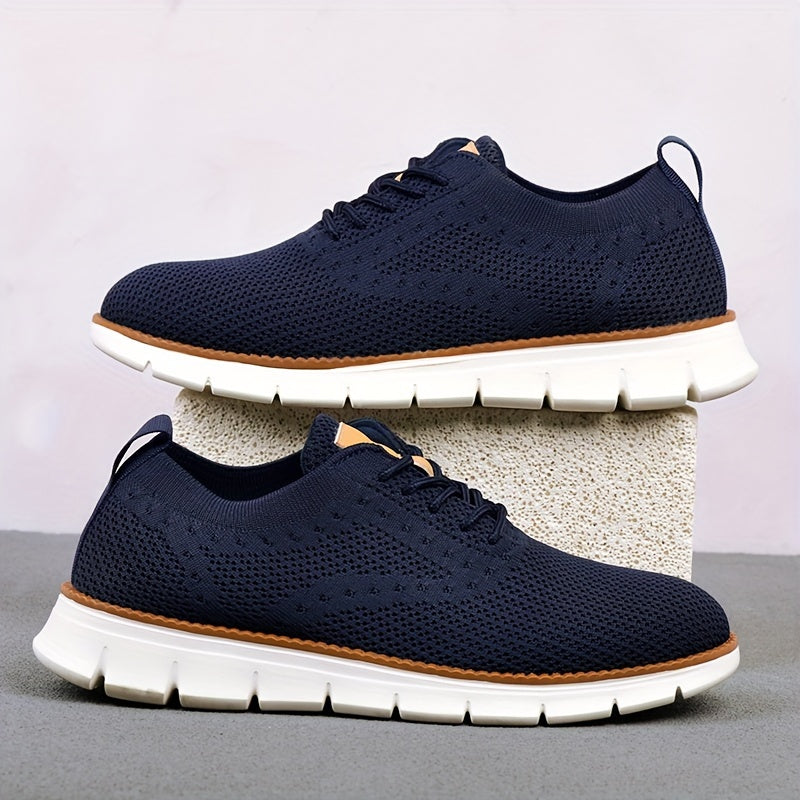 Men's Breathable Knit Business Casual Shoes Beige Brown Leather Upper EVA Sole Round Toe All-Season