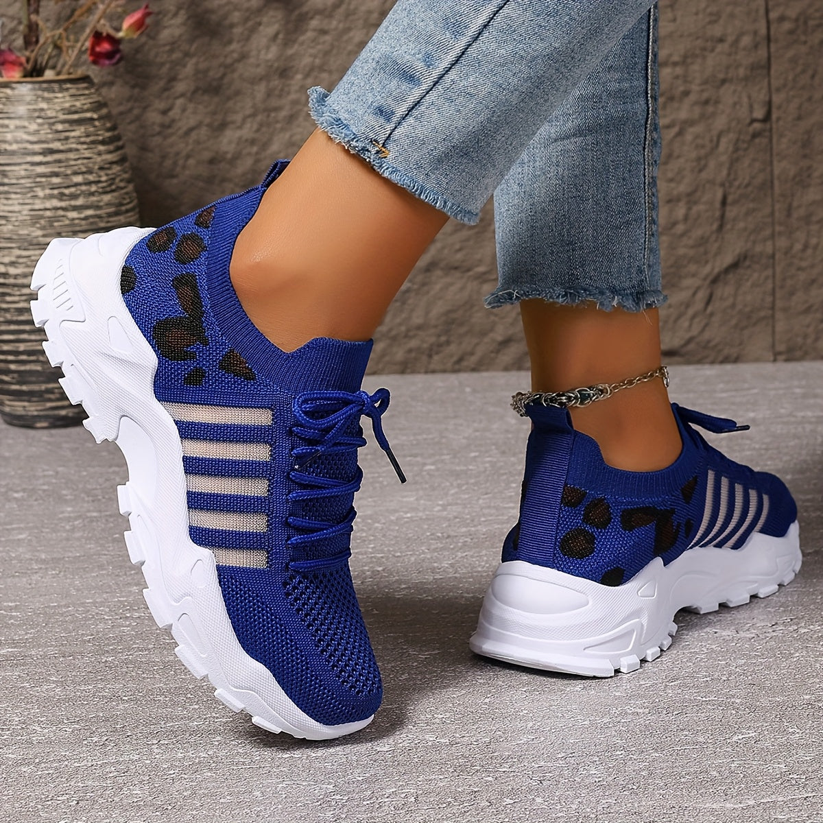 Zapatillas atléticas transpirables con estampado de leopardo para mujer, ideales para correr y hacer ejercicio