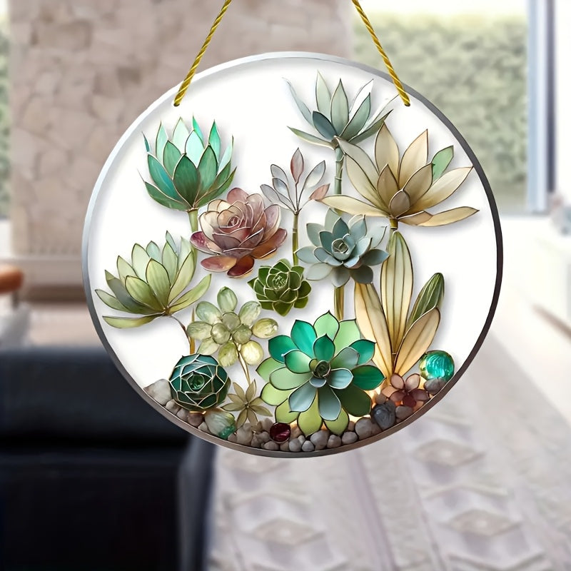 Gul uslubidagi dumaloq akril rangli shisha deraza osilishi va eshik belgisi - Yotoqxona, Bog', Patio uchun mukammal - Ichki va tashqi qishloq uy devor bezaklari - Sevimlilaringiz uchun ideal tug'ilgan kun sovg'asi