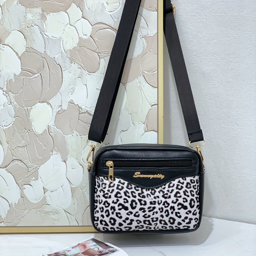 Bolso bandolera de leopardo para mujer, pequeño, de PU negro, casual, con bolsillo para teléfono y monedero