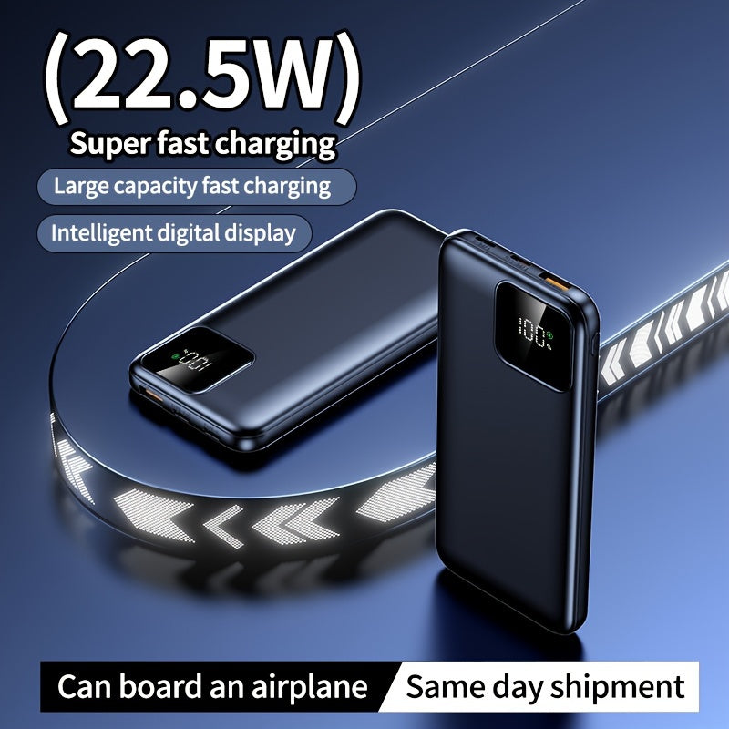 10000mAh Power Bank with 22.5W Fast Charging Dual USB Output LED Display Compact Portable