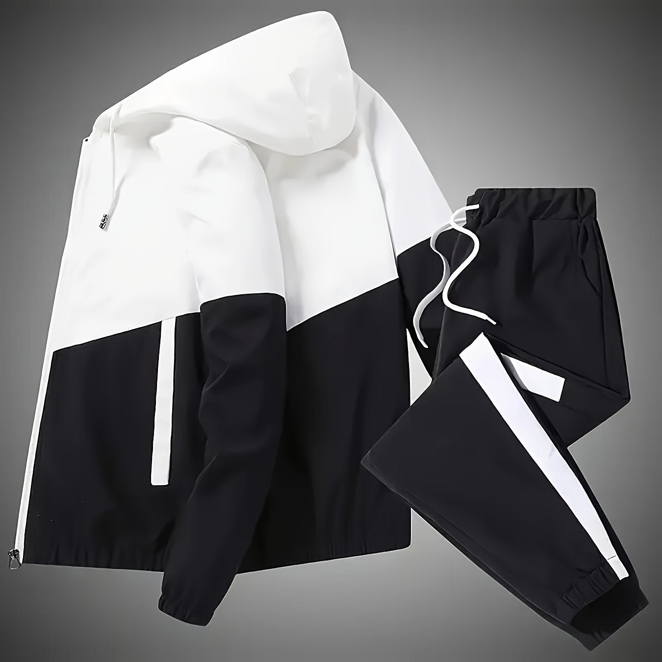 Men's Color Block Hoodie and Joggers Set Polyester All-Season Casual Zip Detail