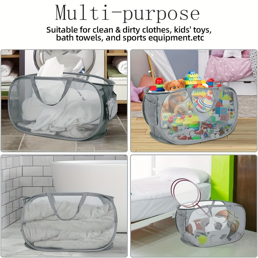 Pop-Up Laundry Hamper with Wide Opening and Side Pocket for Clothes and Toys