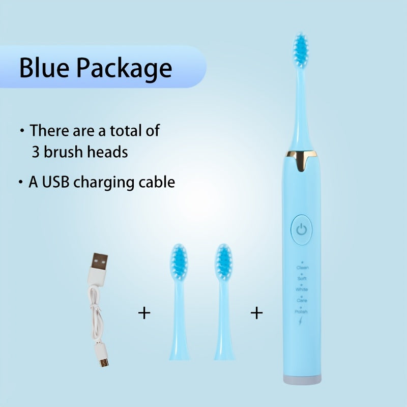 Rechargeable Electric Toothbrush with 3 Brush Heads for Adults