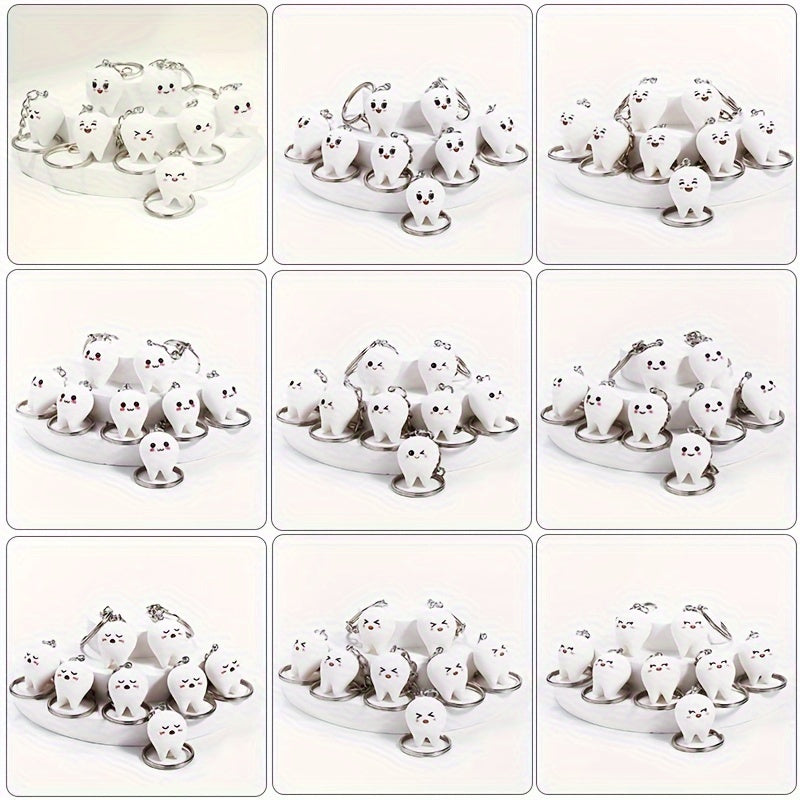 Set of 8 Men's Resin Tooth Keychains Minimalist Novelty Accessories