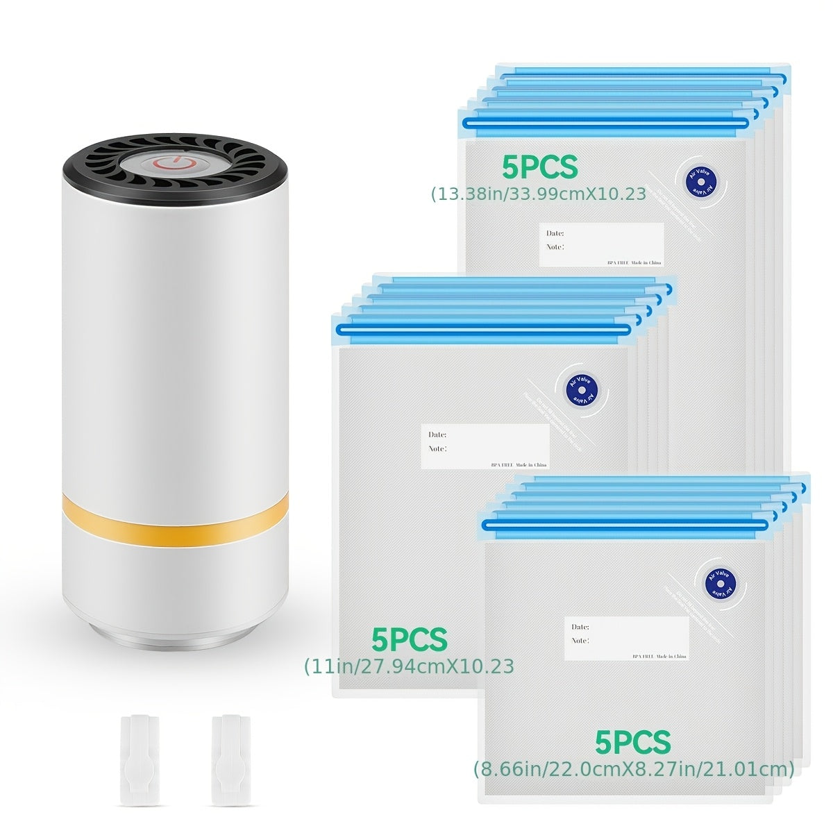 Mini Electric Vacuum Sealer with 15 Food Storage Bags for Refrigerator Freshness