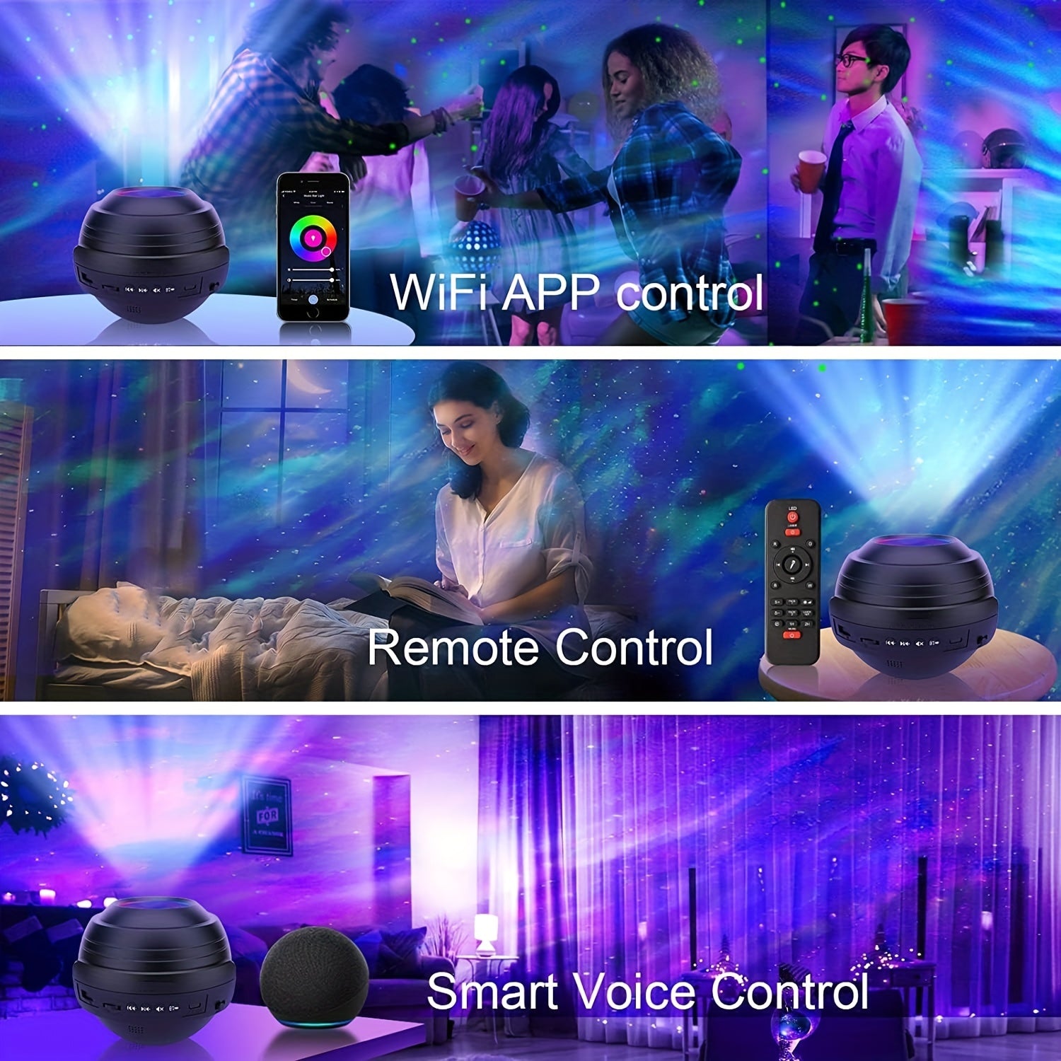 Proyector de estrellas con control remoto por app y altavoz para música para dormitorio