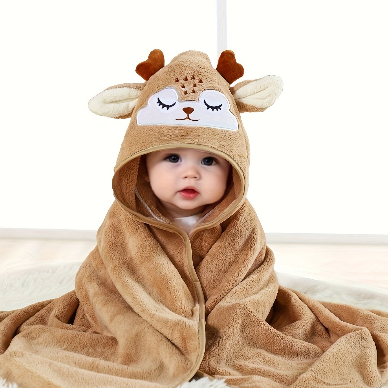 Baby Boys Hooded Bathrobe Animal Pattern Soft Cotton Multi-Use Baby Robe