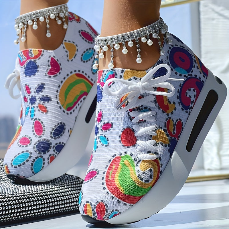 Women's Casual Lace-Up Printed Low Top Sneakers Fabric Upper All-Season
