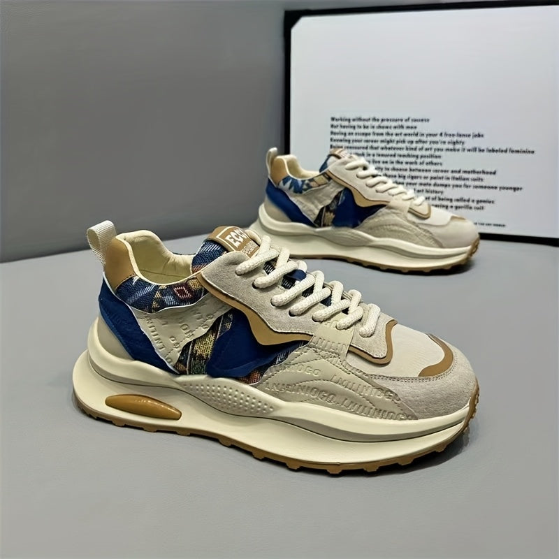 Men's All-Season Casual Sneakers Low Top Round Toe Lace-Up Fabric Faux Leather Rubber Sole