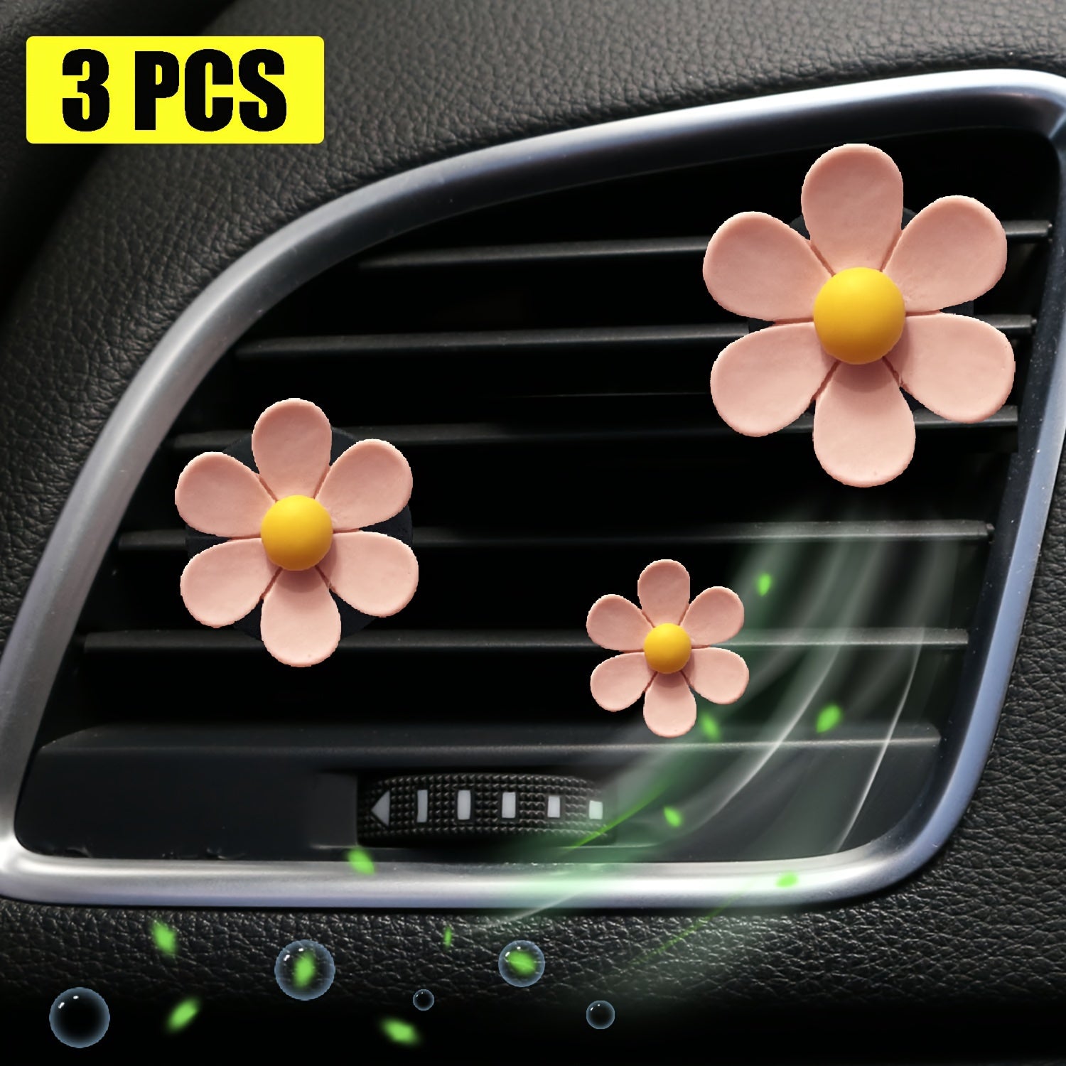 3Pcs Pink Flower Car Air Conditioner Decor Aromatherapy Clip
