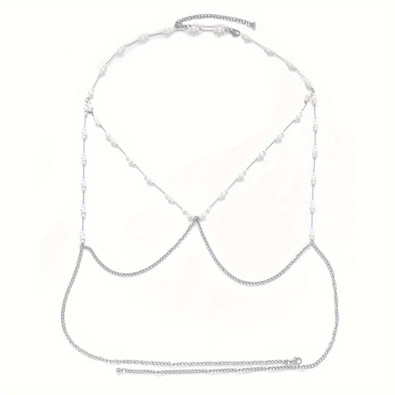 Women's Body Chain with Gold Imitation Pearls for Party and Night Out