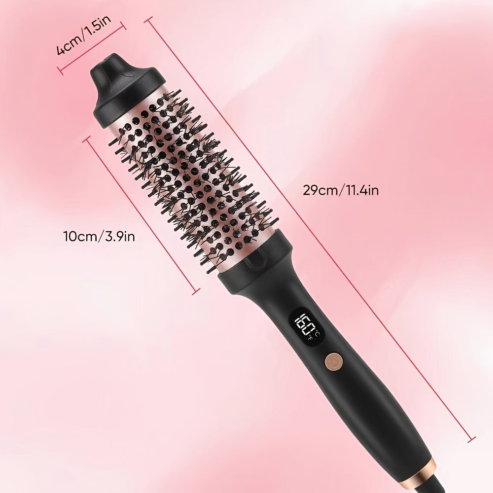 2-in-1 Curling and Straightening Heat Brush with Ceramic Round Brush Thermostatic Control