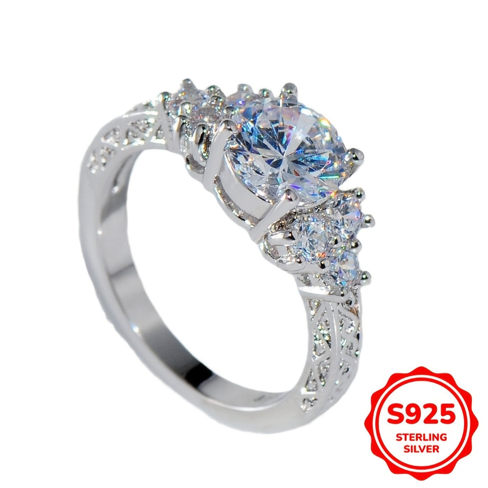 Sterling Silver Halo Ring with Cubic Zirconia for Engagement and Gifts