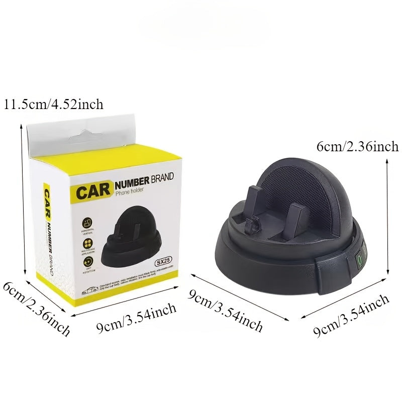 Car Dashboard Phone Holder ABS Material Rotatable Waterproof with Parking Number Plate