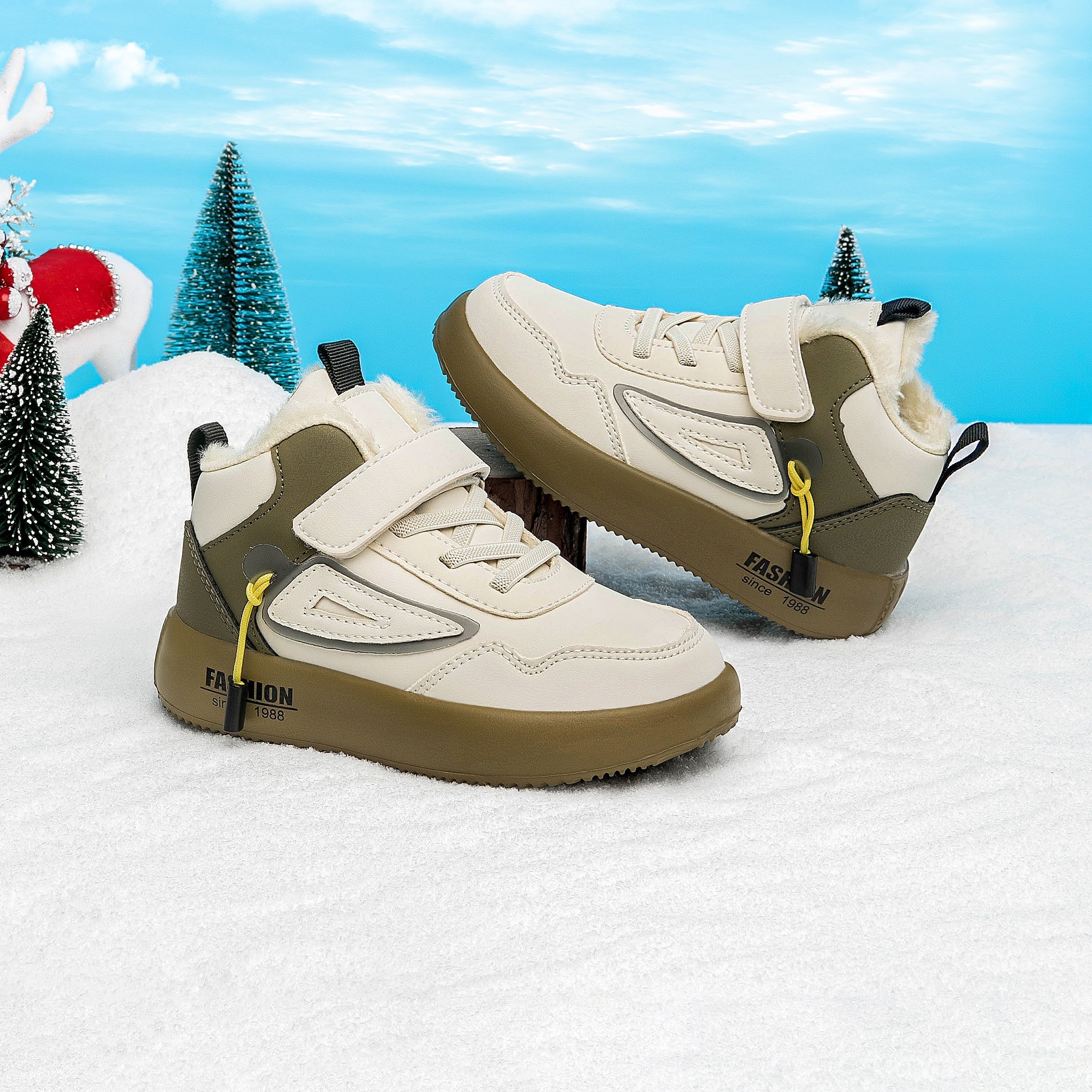 Boys Winter Snow Boots Waterproof Non-Slip Plush Lined High Tops Gray Navy