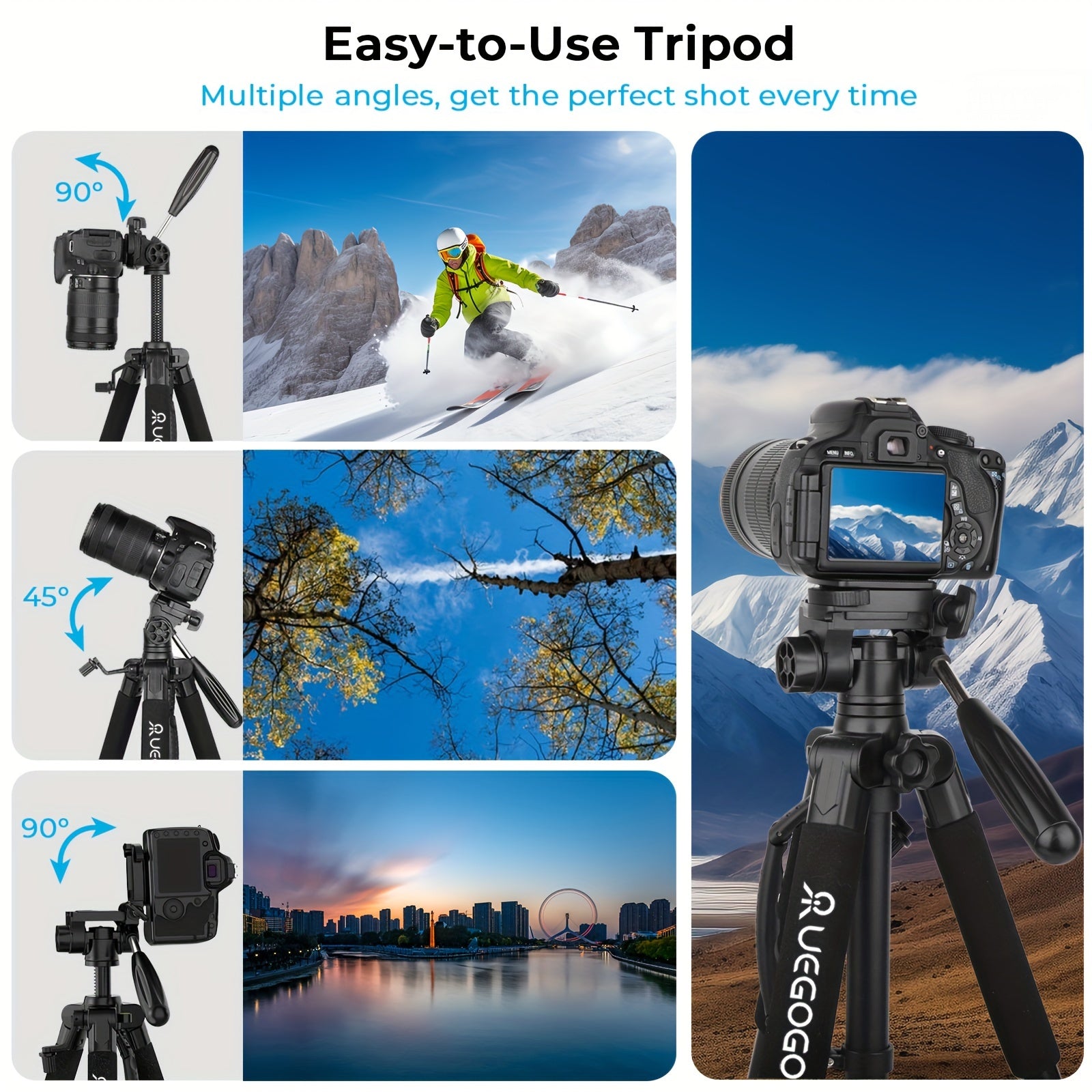 60-Inch Aluminum Tripod with 360-Degree Ball Head for Cameras and Smartphones Black