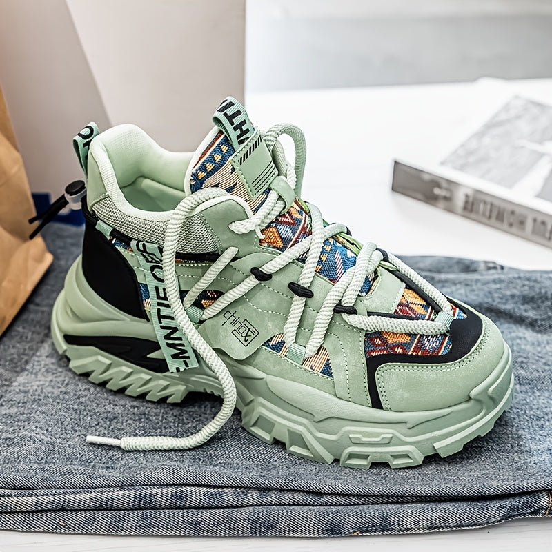 Men's Beige Chunky Sneakers for Autumn Winter Running Hiking Casual