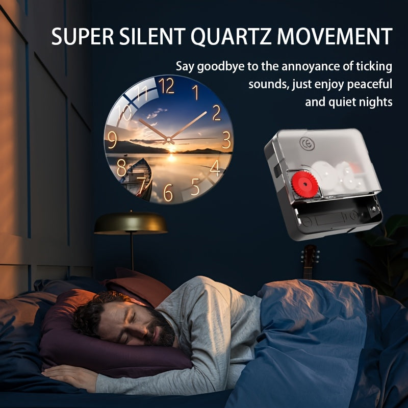 Glass Art Wall Clock 30.48cm Silent Modern Decorative for Bedroom Living Room