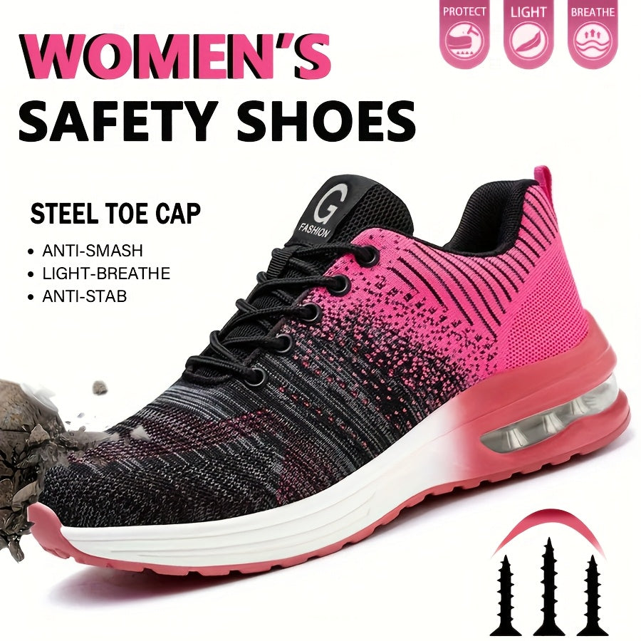 Women's Pink Black Gradient Safety Sneakers Air Cushion Slip-Resistant