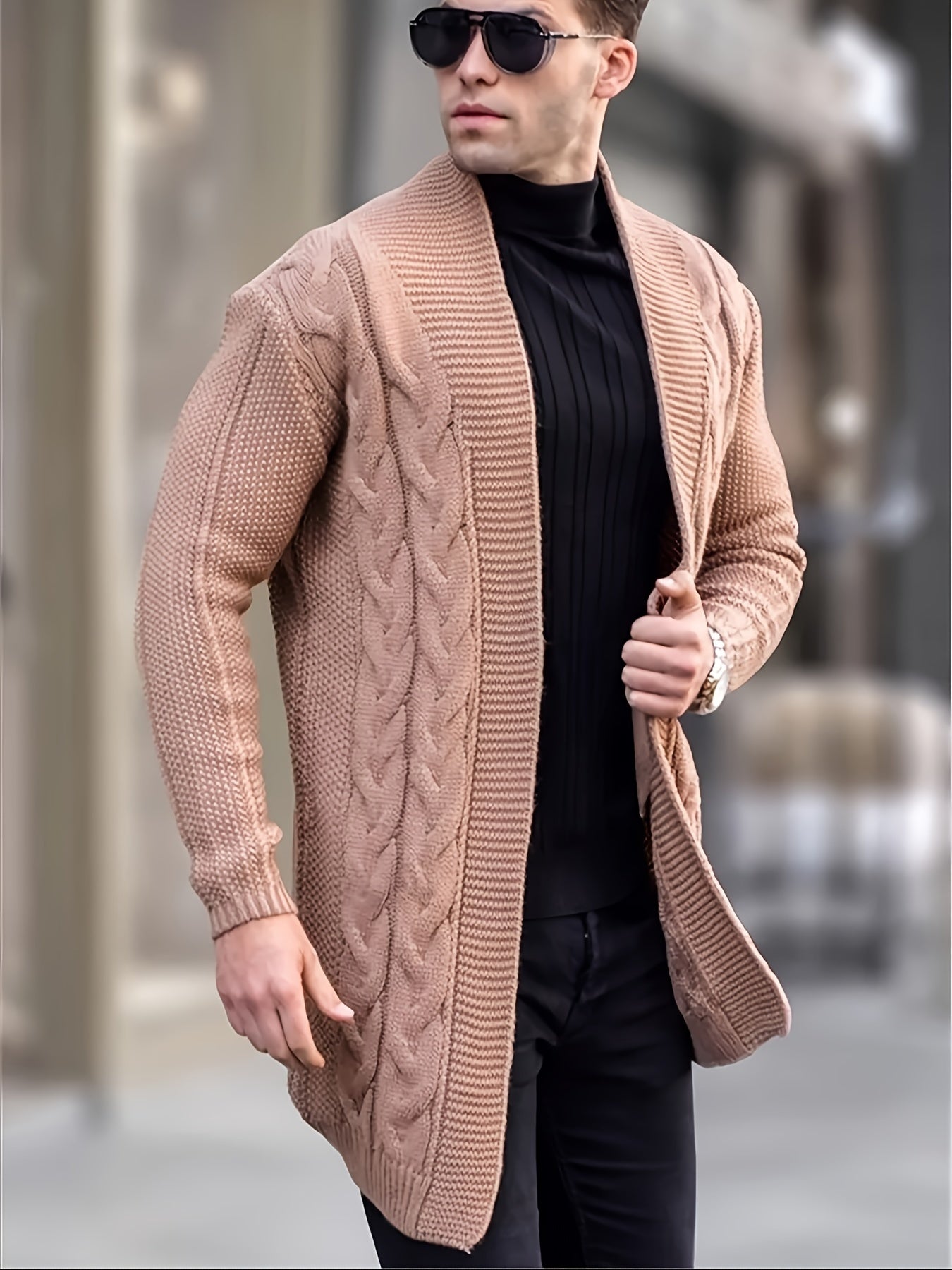 Men's Plus Size Cable Knit Cardigan Coat Long Sleeve Solid Color Fall Winter
